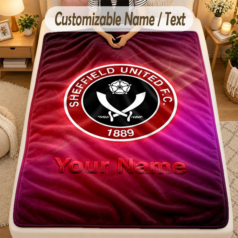 Flannel BlanketSheffield United FC Custom Name Text Personalized Soft Warm Throw Blanket Home Decor Gift