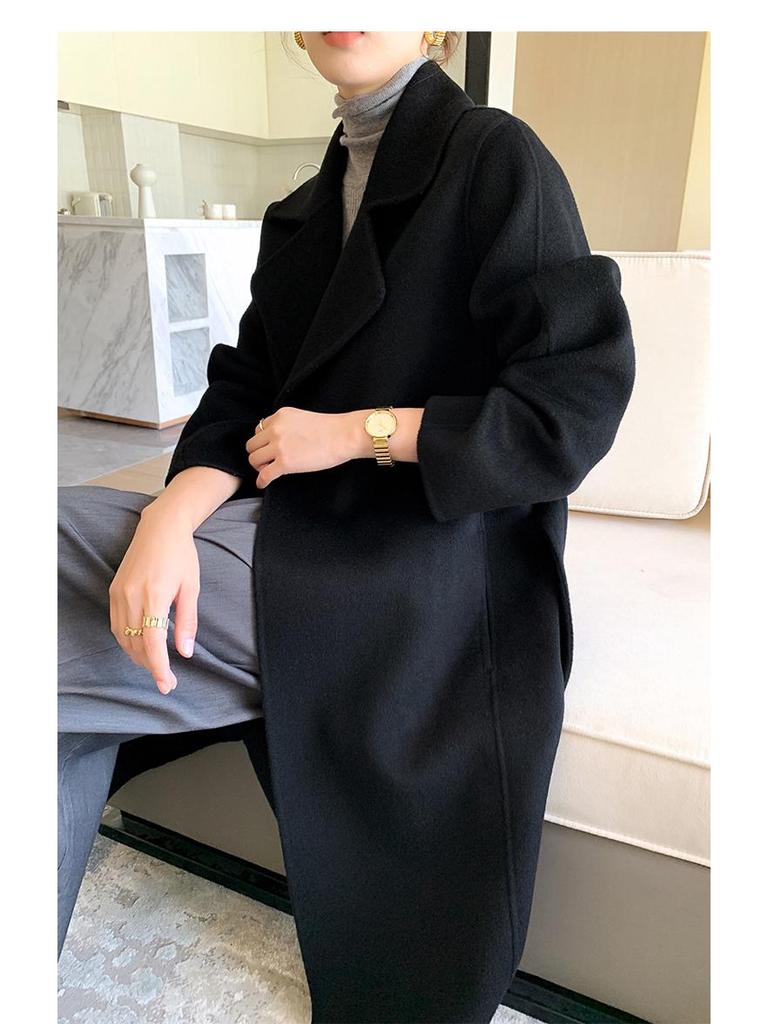 Women's Extra Long Wool Double-Faced Overcoat - Autumn/Winter Fashion with Suit Collar