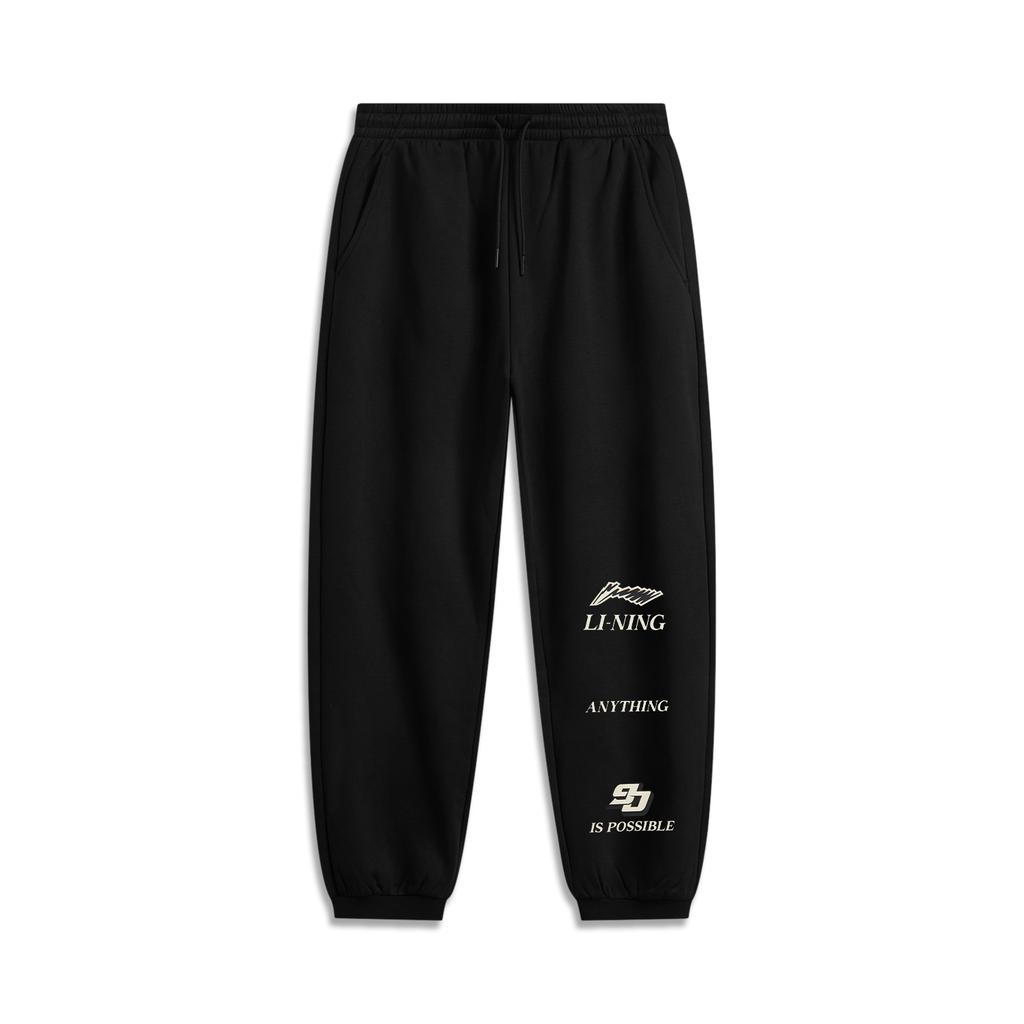 Li Ning Sports Lifestyle Series Casual Fleece Warm Loose Sports Long Pants Men bottoms Black AKLU943-1