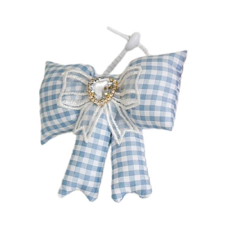 Portable Grid Bowknot Phone Charm for Bagpack Bag Pendant Keychain Keyring Gift