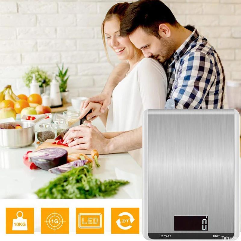 Kitchen Scale 10Kg/1g Weighing Food Coffee Balance Smart Electronic Digital Scales Stainless Steel Design for Cooking and Baking