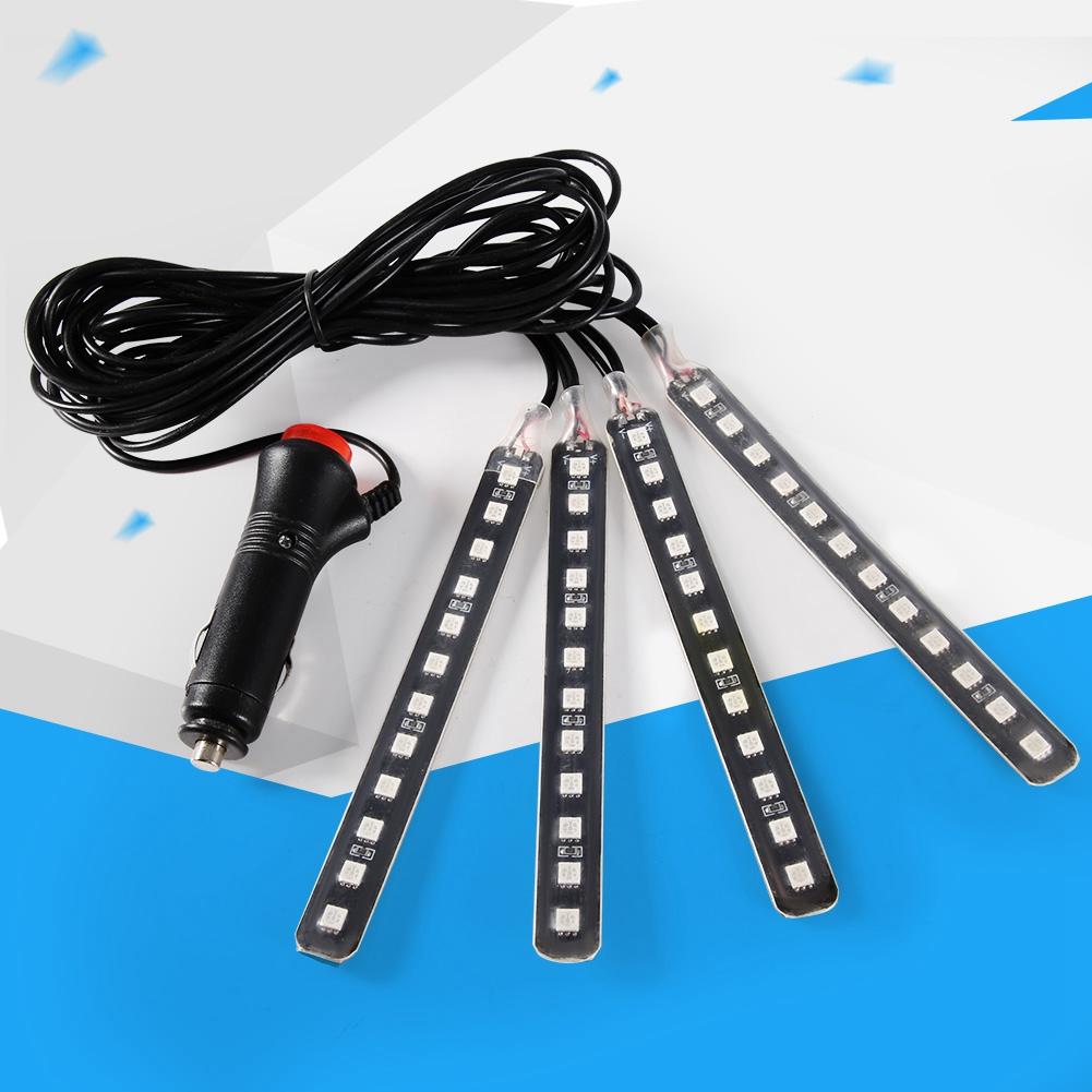 12V 4x 12SMD Car Interior RGB LED Strip Lights Foot Atmosphere Light Remote Control(Ice Blue)