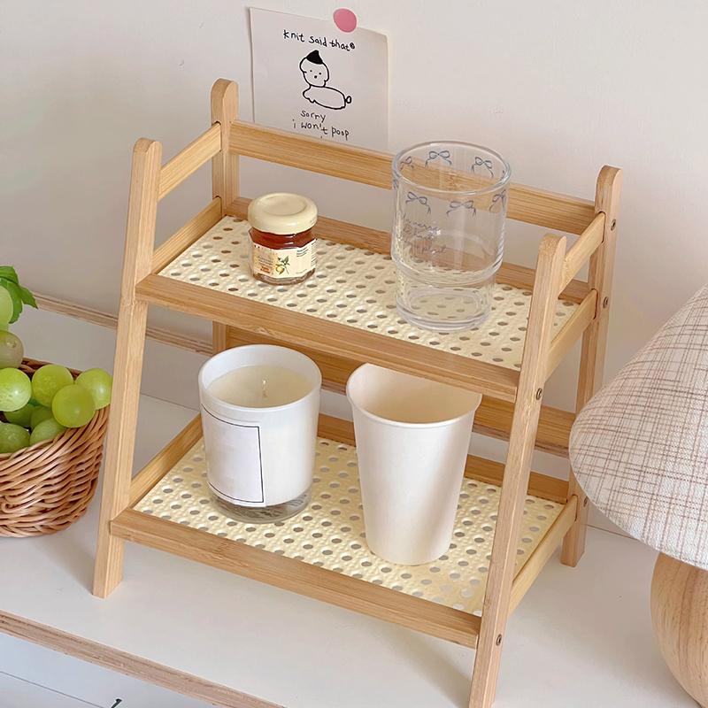 Countertop Organizer 2 Layers Coffee Cup Holder Multipurpose Bamboo Storage Shelf For El Apartment Dressing Table Kitchen