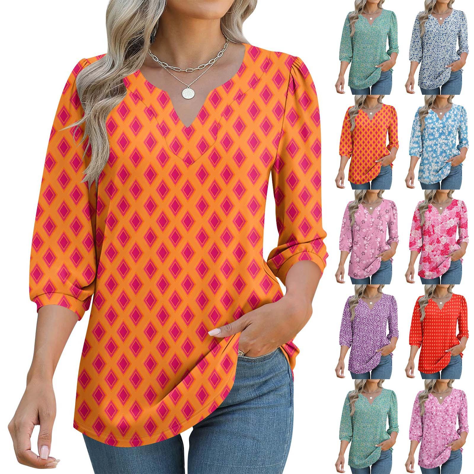 

Women s 3/4 Sleeve Shirts Graphic Tees Shirts Casual Basic Tops Pullovers S шафрановий