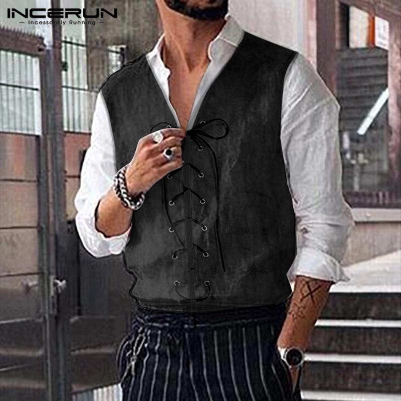Retro Medieval Shirt Mens Lace Up 