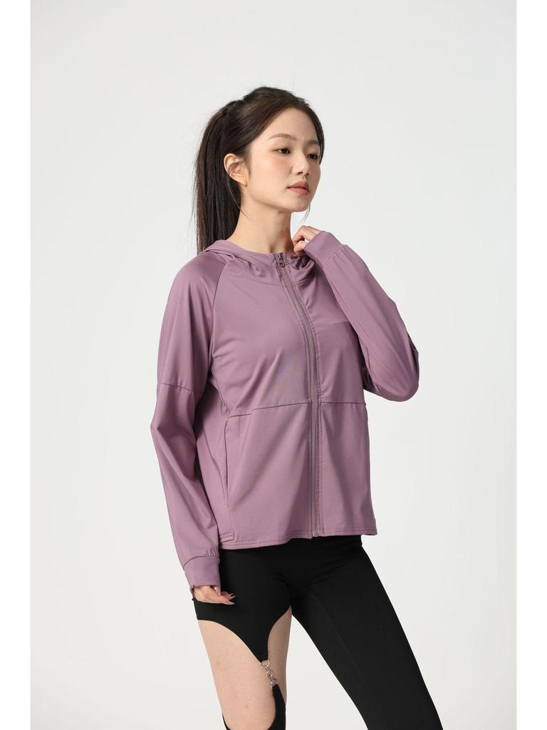 Women's Loose Fit Hooded Sports Jacket - Zipper Cardigan for Yoga, Running, Quick-Dry Fitness Long Sleeve Top