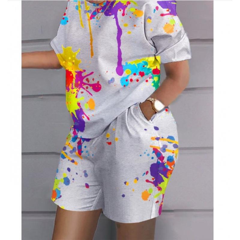 Conjunto de top y pantalones cortos informales de gran tamaño con estampado 3D de verano, conjunto informal de dos piezas informales de moda para mujer, chándales