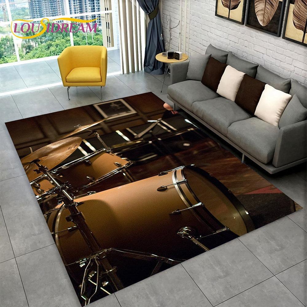 3D Drum Kit Music Instruments Area Large Carpet Rug for Home Living Room Bedroom Doormat DecorArea Rug Carpet Non-slip Floor Mat