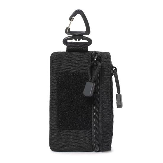 Mini Tactical Pouch Zippered EDC Utility Pouch with Carabiner Military Keychain Pouch Wallet for Belt Backpack Camping Hiking Hunting