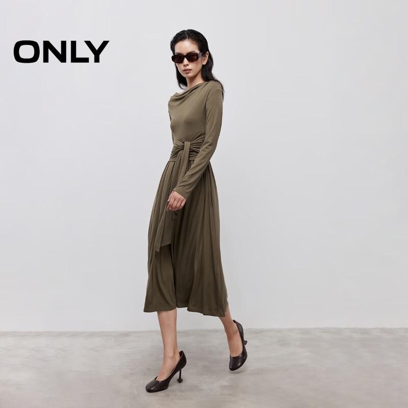 Only Damska sukienka z dekoltem w łódkę, drapowana, z długim rękawem, podkreślająca talię