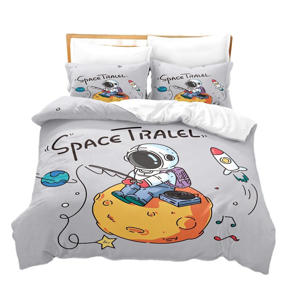 Custom Astronaut 3D Digital Printing Three-Piece Set Household Bed Sheet Quilt Cover