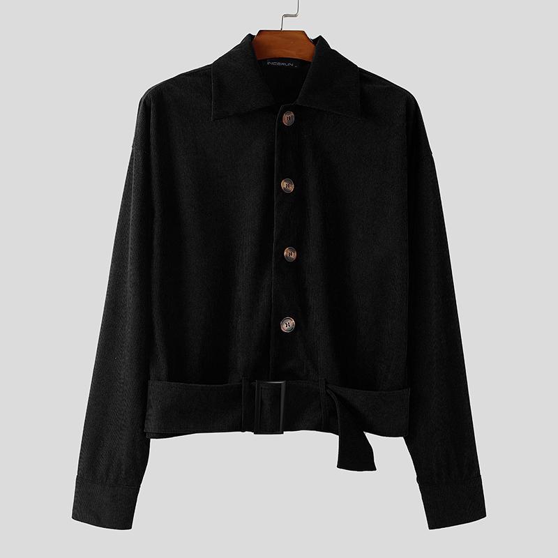 

INCERUN Осенние мужские вельветовые повседневные короткие куртки-пальто с отложным воротником и длинными рукавами M чёрный