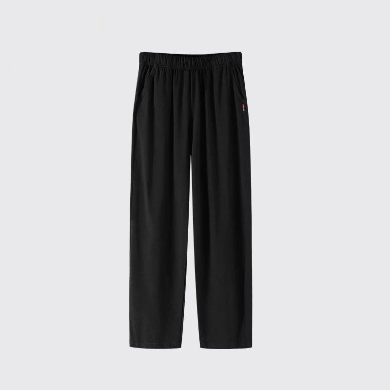 Men's Elastic Waist Casual Pants Loose Straight Fit Lightweight Breathable Solid Color Trousers with Pockets