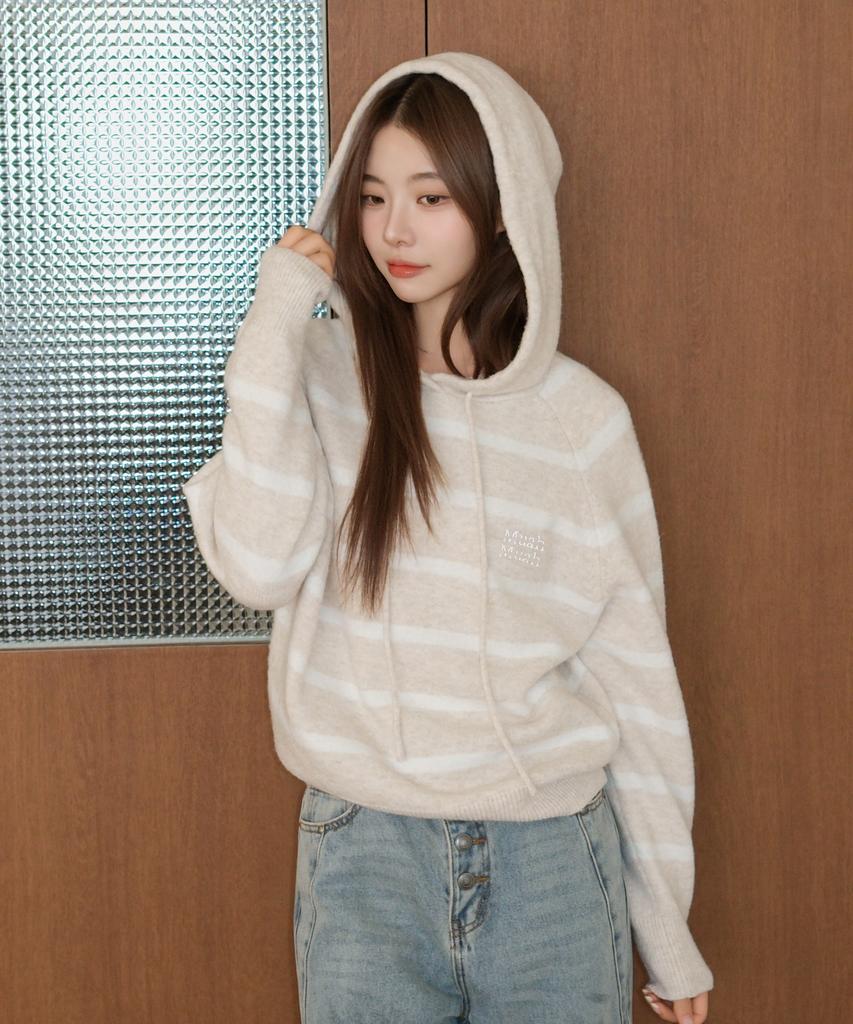 MUAHMUAH Striped Wool Brushed Hoodie Knit [Oatmeal]