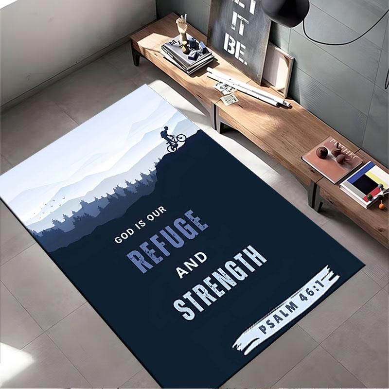 Cyclist Psalm 46:1 Landscape Carpet Suitable As a Non-slip Mat for the Living Room or Bedroom Sofa