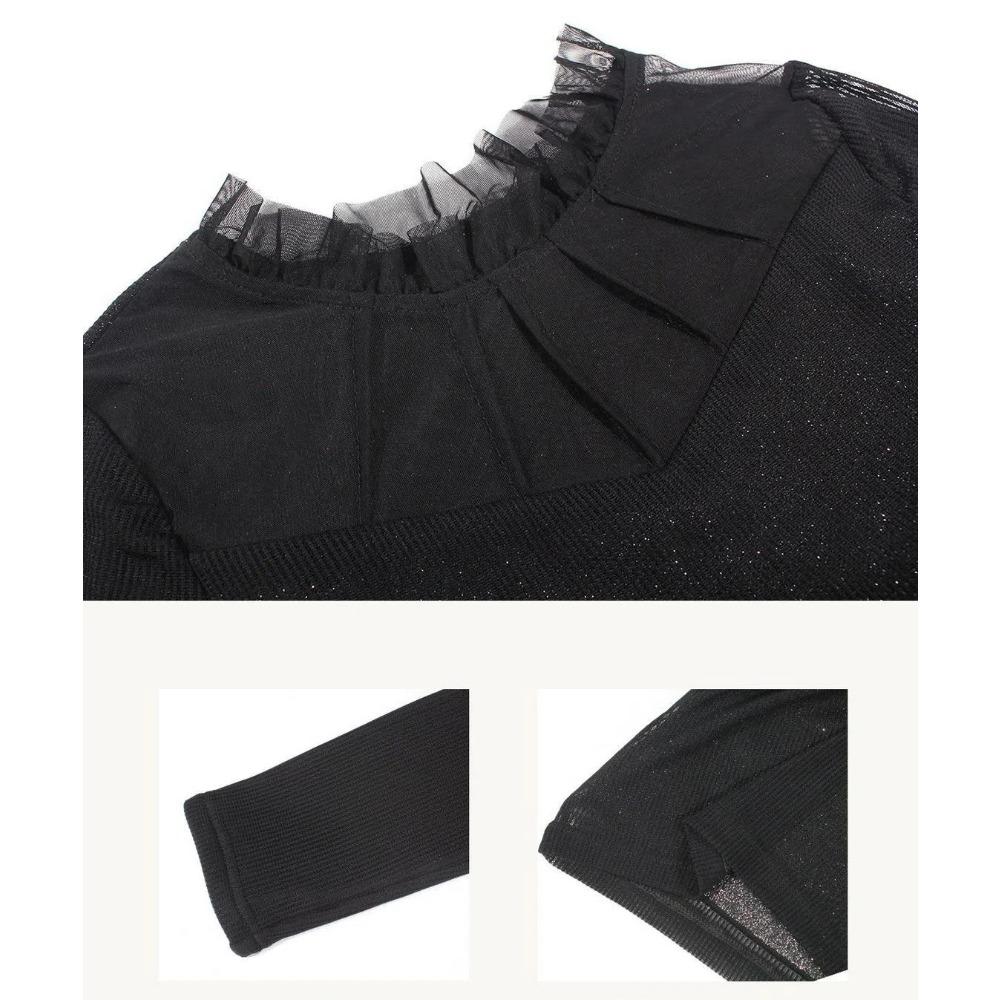 Black Mesh Long-sleeved Base Shirt  Women with Fashionable Tops  Women with T-shirts
