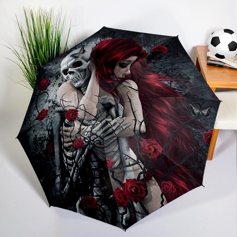 Sugar Skull Rose Umbrella Automatic Open/close, Sturdy Iron Frame & 8-Rib Structure, Umbrella for Women & Men, Christmas Gifts