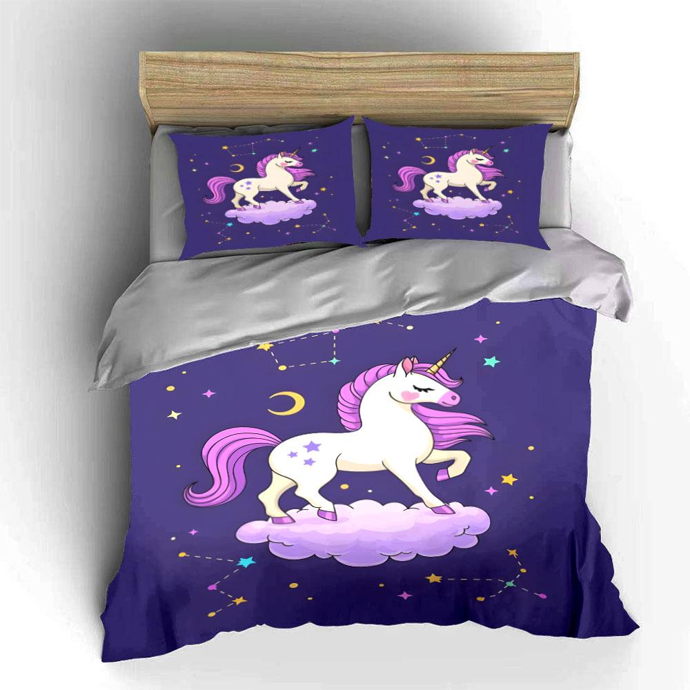 Dreamy Unicorn On Cloudy Sky Duvet Cover Set With 3D Printing Design Soft Polyester Bedding Set All-Season Comfort For Gifts