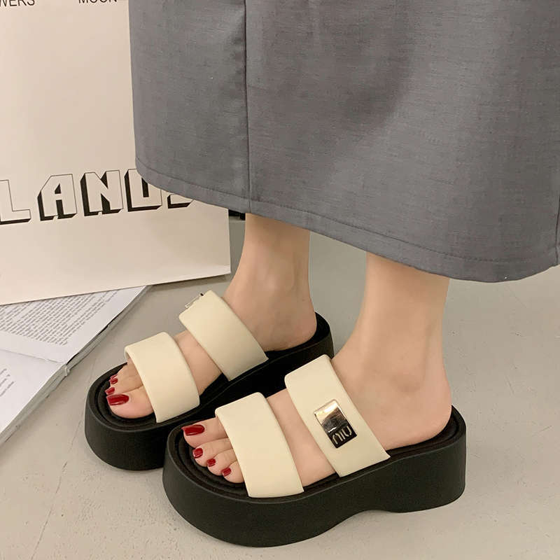 French Heightened Platform Slippers Women's Summer Outer Wear Fashion and High Sense 2025 Super Hot New Models with Skirt Wedges