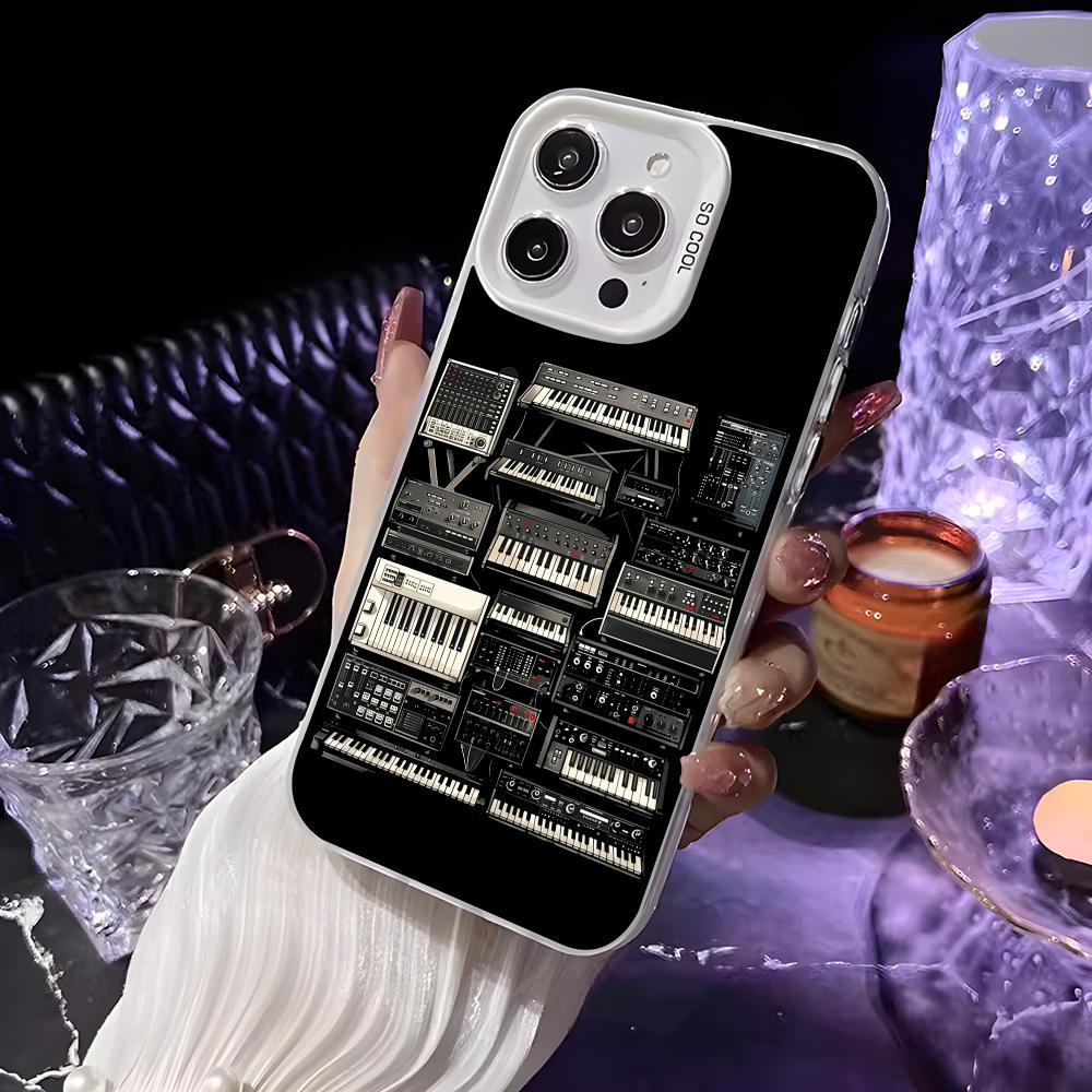 Music Piano Keyboard Phone Case For iPhone 16 15 14 13 12 11 Pro Max White Matte Laser Metallic Aurora Funda