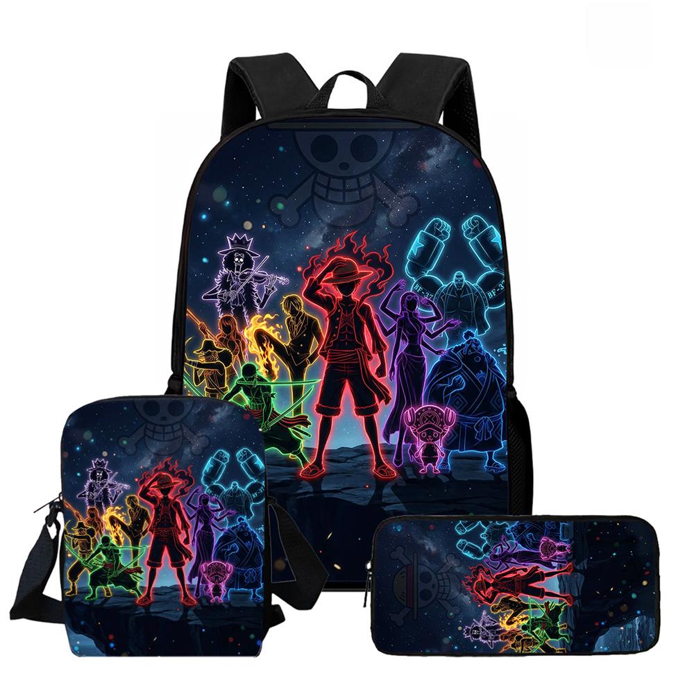 One Piece 3-In-1 Cartoon Lightweight Durable School Backpack with Crossbody Bag Pencil Case for Children Age 6-10 Primary School