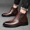 Mode Lässige Leder Chelsea Herrenstiefel mit seitlichem Reißverschluss Komfort Business Schuhe Echtes Leder Spitz Herren Stiefeletten Herren Kleiderschuhe