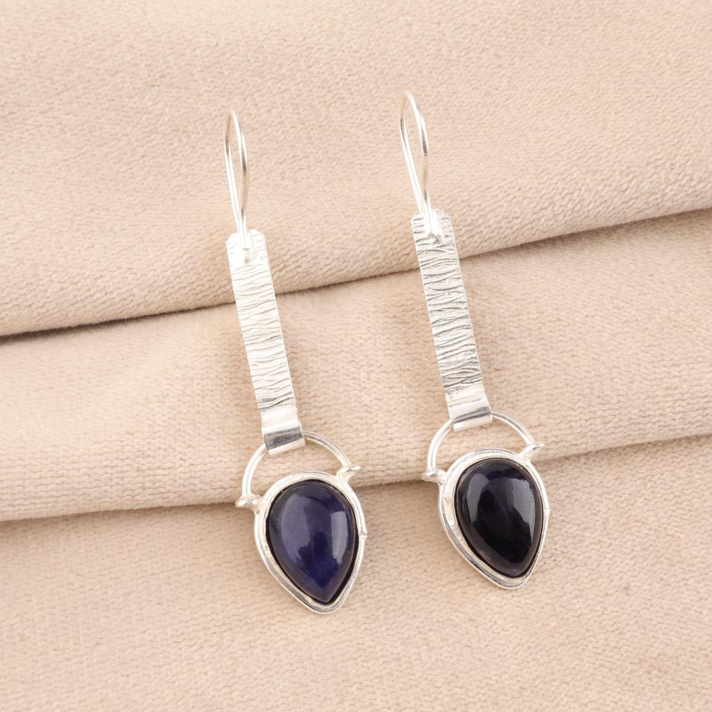 Sodalite Gemstone 925 Solid Silver Jewelry Handmade Earrings 2.3" Gift For Wife EE-166-29