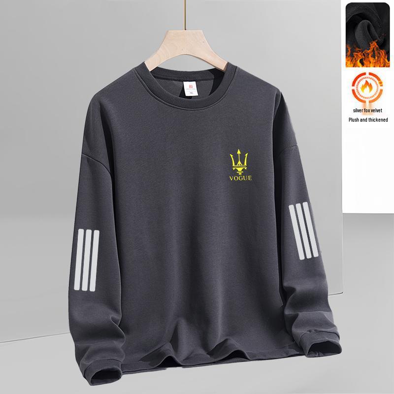 Men's Heavyweight 380g Round Neck Sweatshirt, Winter Loose Fit, Plus Velvet, Long Sleeve Pullover, Casual Versatile Base Layer