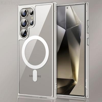 Průhledný kryt pro Magsafe pro Samsung Galaxy S25 S24 S23 FE S22 S21 Ultra Plus Bezdrátové nabíjení Nárazuvzdorný Čirý kryt