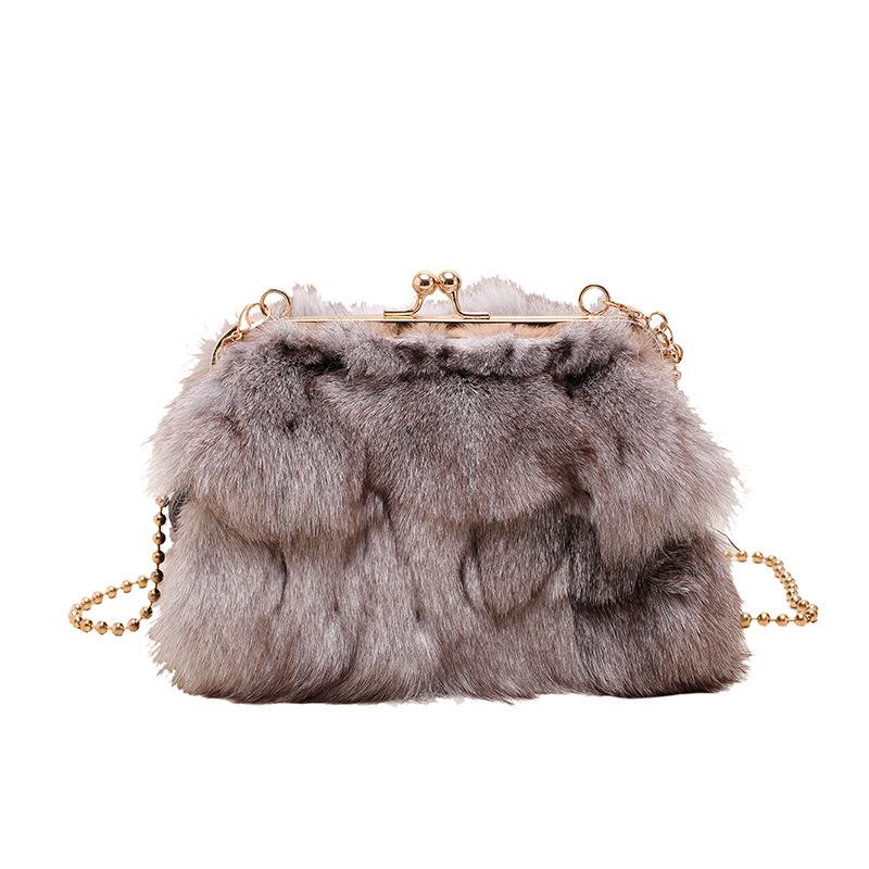 2025 new imitation fox hair women's shoulder bag trendy chain messenger bag fashionable versatile clip buckle bag