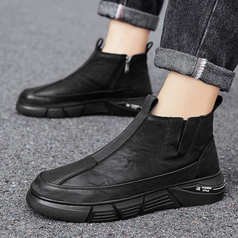Classic Men Leather Boots Fashion Comfortable Platform Casual Shoes Chelsea Britain Ankle Boots Male Lazy Boot Zapatillas Hombre