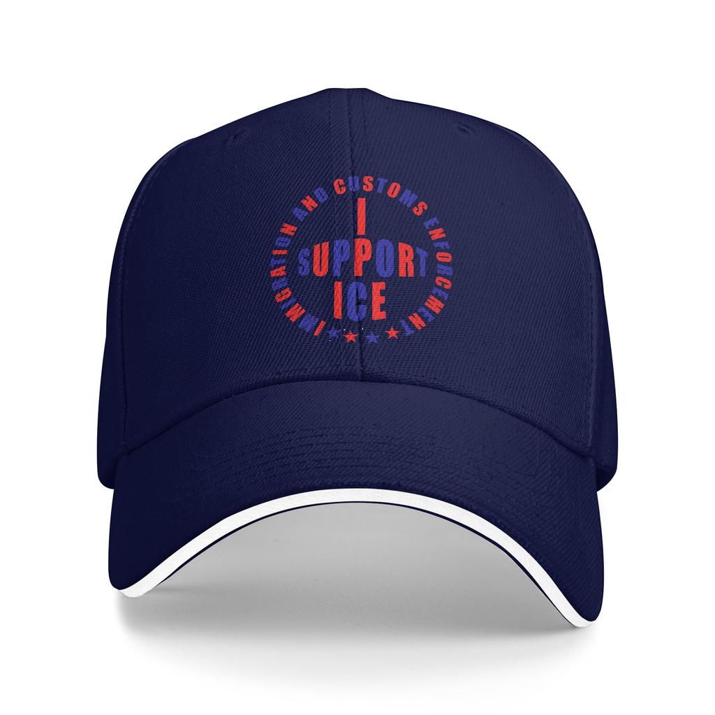 Red Blue I SUPPORT ICE IMMIGRATION AND CUSTOMS Baseball Cap Running Hippie Quality Trucker Hat Men Trendy Print Baseball Caps