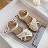 Children's woven hollow sandals2026Summer girls' woven sandals for toddlers, young and older children, open-toed princess solid color sandals