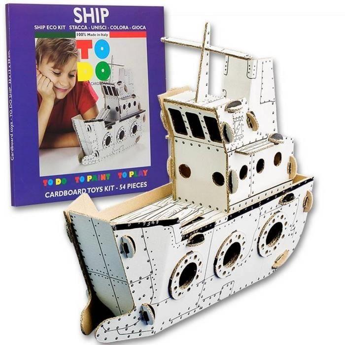 Kits à monter - Bateau en kit carton à colorier et à monter sans colle - 54 pièces - 33 x 13 x 30 cm TODO