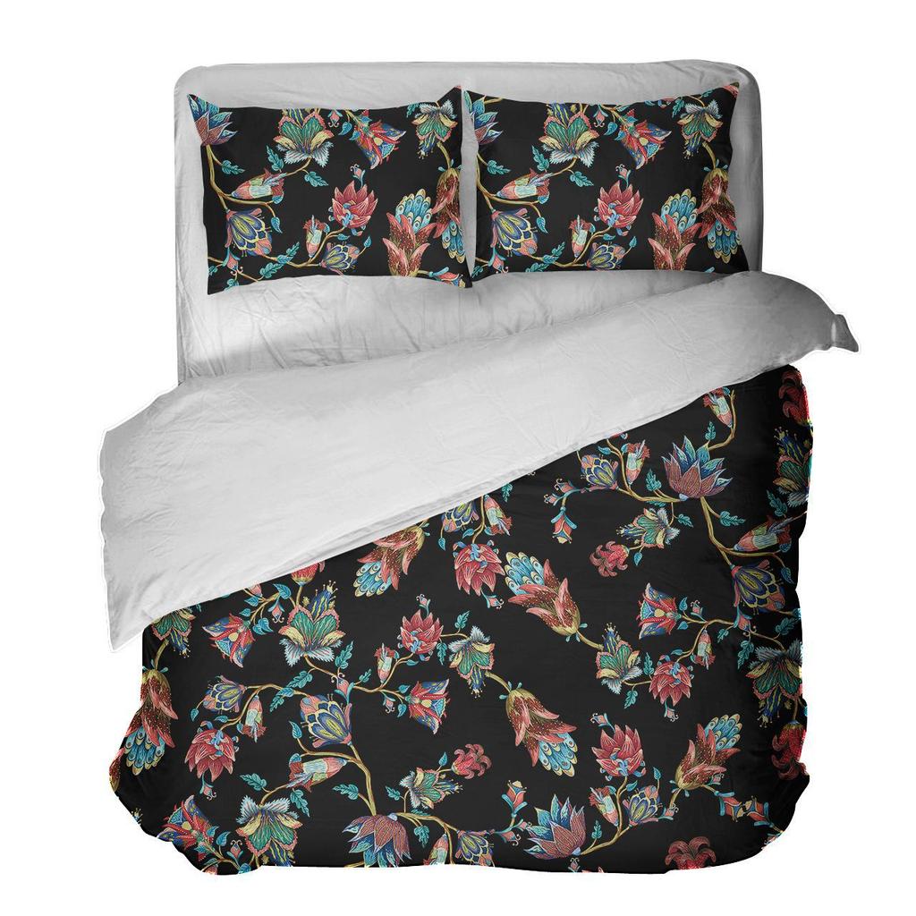 3D Printing Three-Piece Flower Set With Bear Retro Student Dormitory Bed Sheet Three-Piece Bedding Printing