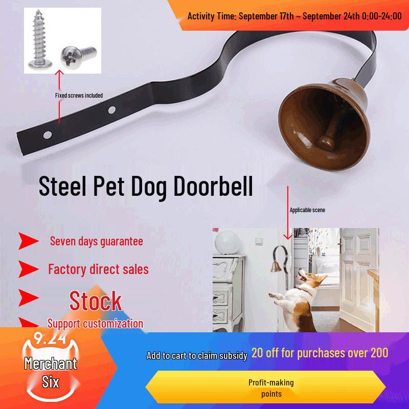 

Pet Rattle Dog Doorbell with Metal Alarm and Antique Bronze Bell White
