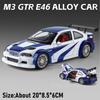 1:24 M3 GTR E46 Model Racing Car Toys Alloy Diecast Sound Light Doors Opened Shock Absorption Pull Back Simulation Supercars