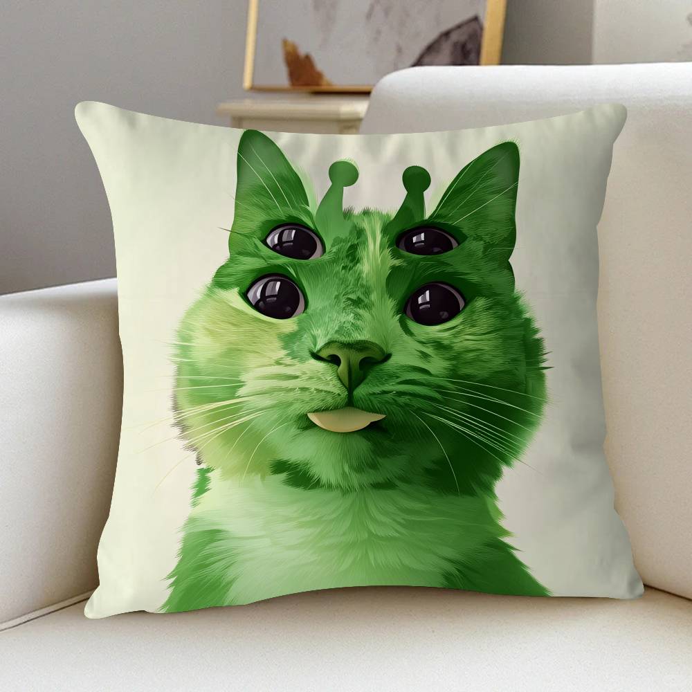 

Cute Funny Green Alien Cat Pillow Cover Design Cushion Cover Decor Holiday Decorati 12x12Inch