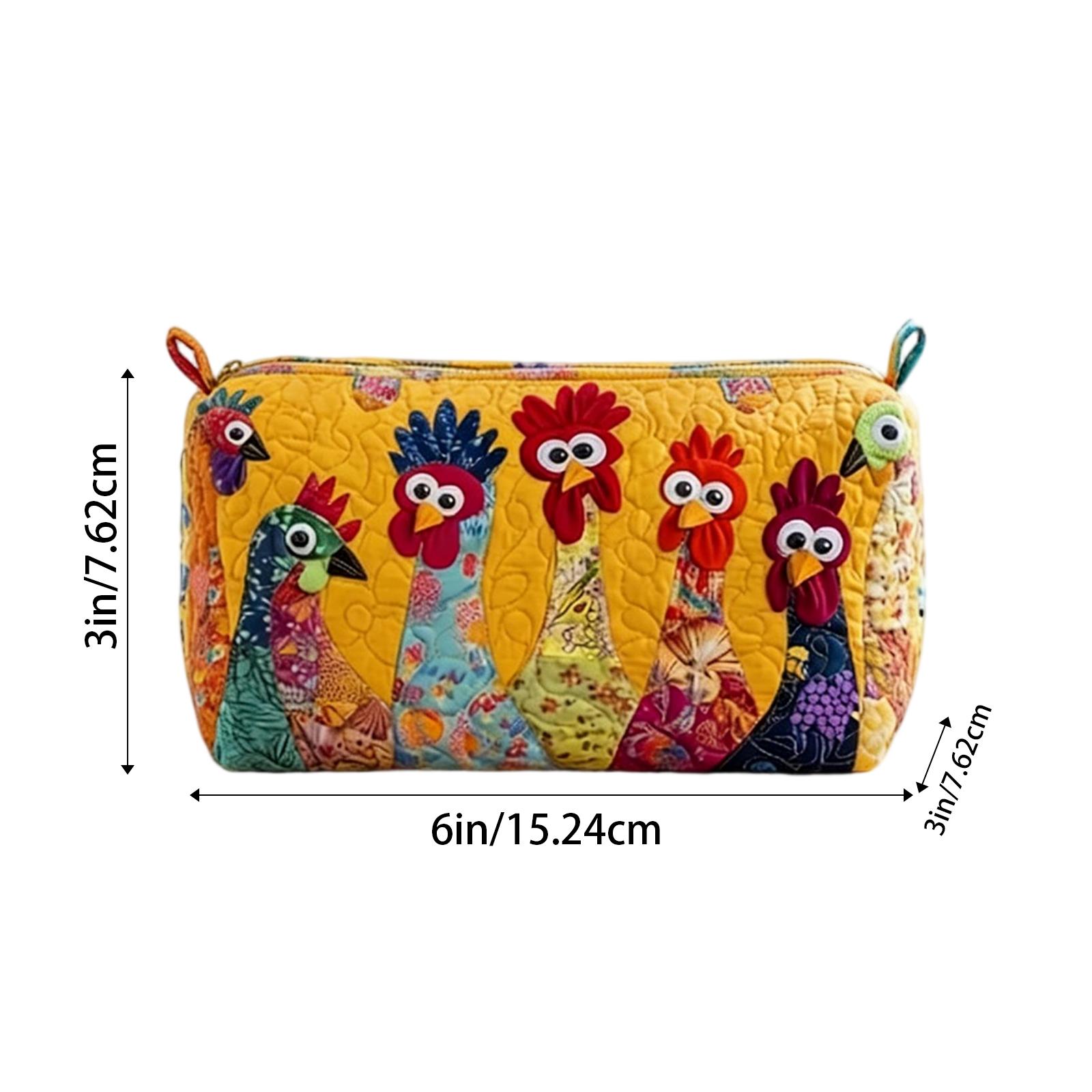 

Colorful Chick-print Quilted Cosmetic Storage Bag, Bohemian , Home Decor One Size