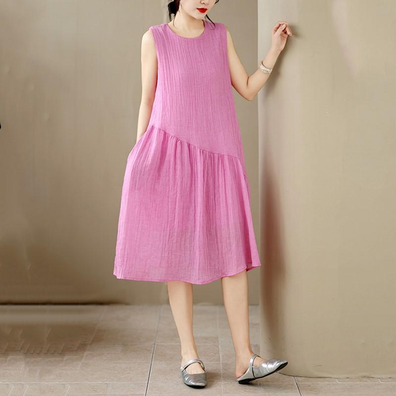 Bez rukávů Plus size vintage novinka v šatech pro ženy ležérní volné dlouhé letní šaty