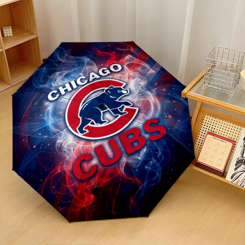 Chicago Cubs Print Auto 8?Ribs Folding Umbrella Wind Resistant Lightweight Automatic Umbrella For Daily Travel