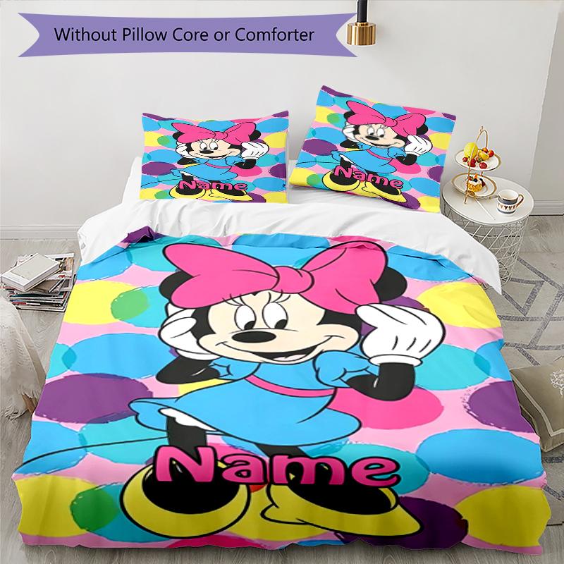 3pcs Custom Name Minnie Bedding Set Duvet Cover Closure Includes 1 Duvet Cover & 2 Pillowcases, Soft and Comfortable for All Seasons.