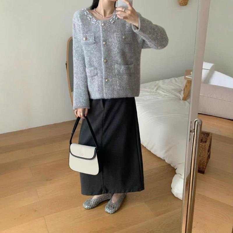 Imitation Mink Knitted Cardigan Women's Autumn and Winter New Loose High-end Celebrity Beaded Sweater Jacket Women