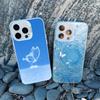 Blue Butterfly Ocean Waves Phone Case For iPhone 14 13 12 11 Pro Max 16 15 Pro Max 13 Mini 16 15 14 Plus Shockproof Laser Covers
