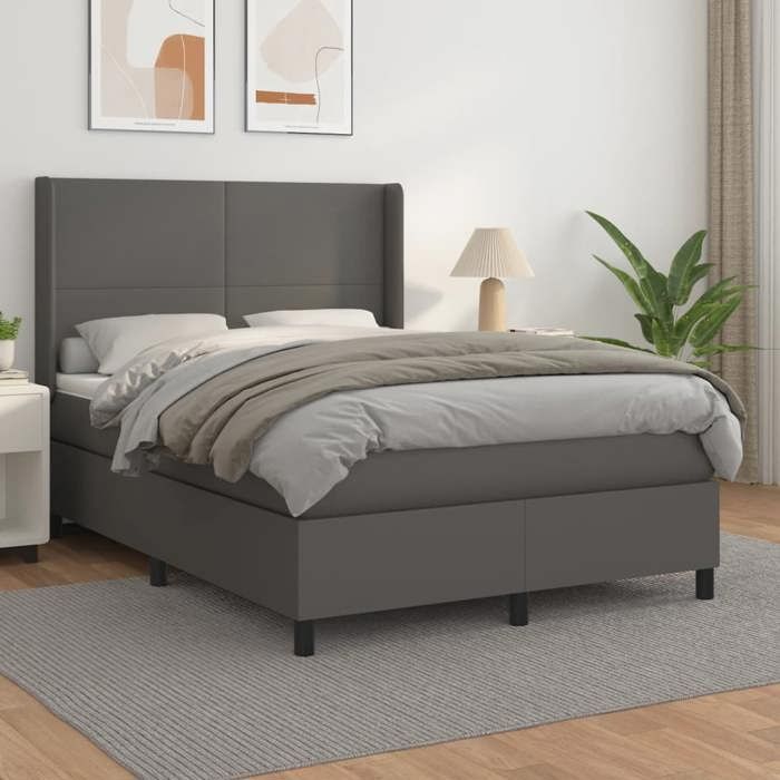 3132379 vidaXL Divan Bed with Mattress Grey 140x190 Cm Faux Leather