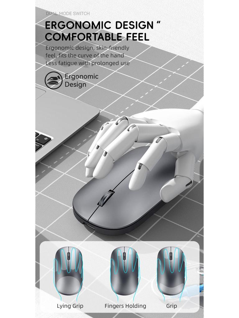 Rechargeable Silent Dual-Mode Bluetooth Wireless Mouse for Gaming and Office Use