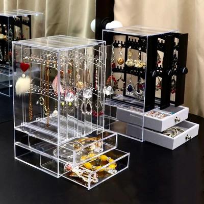Multifunctional Transparent Jewelry Box Dustproof Display Stand Three-dimensional Large Capacity Necklace Earring Storage Boxs