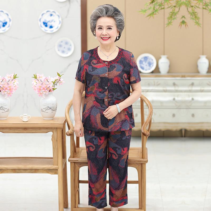 2026 Cotton Silk Summer Two-Piece Set for Women Aged 60-80