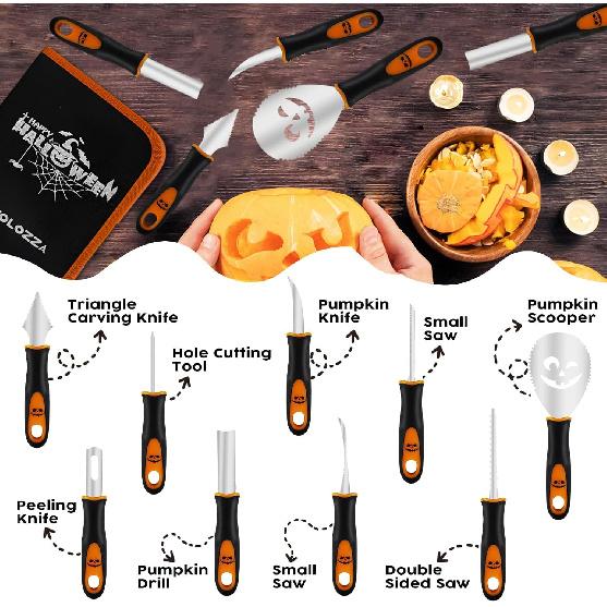 Tavolozza Fine Arts Professional Pumpkin Carving Kit, 26 PCS Heavy Duty Stainless Steel Tools with 9 Knives, Saw & Scoop, Halloween Carving Set with