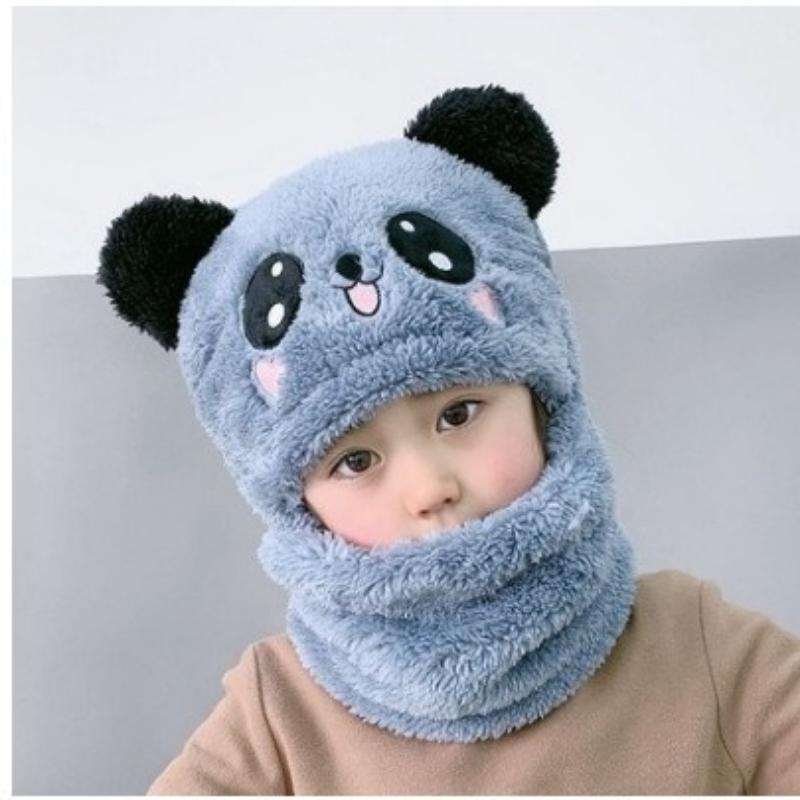 1-12Y Winter Cartoon Rabbit Coral Velvet Cap Plush Balaclava Kids Caps Double Fleece Baby Scarf Hat  Baby Accessories